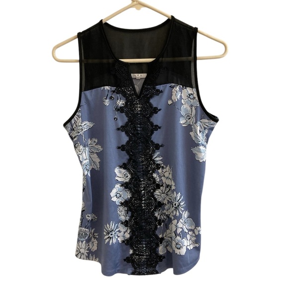 Maurices Women's Medium Tank Top Floral Purple Crochet Sheer Shoulder - Picture 1 of 7